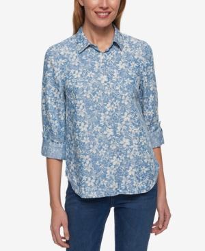 Tommy Hilfiger Floral-print Roll-tab Shirt, Created For Macy's