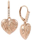 Betsey Johnson Rose Gold-tone Pave Winged Heart Drop Earrings