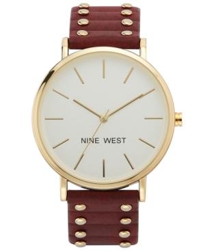 Nine West Women's Burgundy Faux Leather Strap Watch 38mm