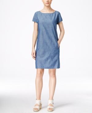 Eileen Fisher Cap-sleeve Chambray Shift Dress