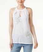 Inc International Concepts Petite Embroidered Keyhole Top, Only At Macy's