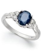 14k White Gold Ring, Sapphire (1-1/2 Ct. T.w.) And Diamond (1/3 Ct. T.w.) Oval Ring