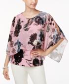 Ny Collection Petite Printed Cold-shoulder Poncho Top