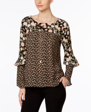 Ny Collection Mixed-print Ruffled Top