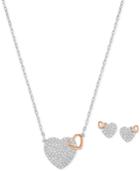 Swarovski Two-tone Crystal Floating Heart Pendant Necklace And Matching Stud Earrings