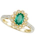 Rare Featuring Gemfields Certified Emerald (3/5 Ct. T.w.) And Diamond (1/6 Ct. T.w.) Flower Ring In 14k Gold