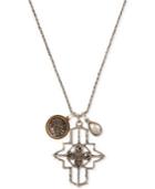 Lucky Brand Silver-tone And Gold-tone Pave Cross Pendant Necklace