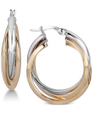 Two-tone Triple Hoop Earrings In 14k Gold & White Gold