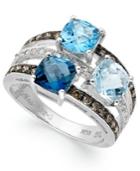 Le Vian Blue Topaz (2-9/10 Ct. T.w.) And Diamond (3/8 Ct. T.w.) 3 Stone Ring In 14k White Gold