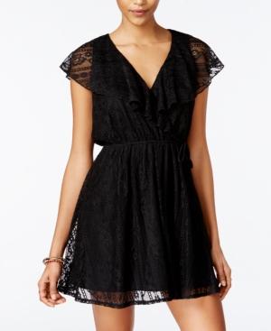 Trixxi Juniors' Ruffle Lace Wrap Dress