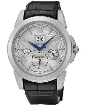 Seiko Men's Kinetic Perpetual Calendar Black Leather Strap Watch 42mm Snp107