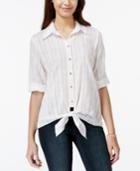 Bcx Juniors' Plaid Button-front Shirt With Tie-front Hem