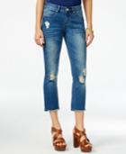 Indigo Rein Juniors' Ripped Med Blue Wash Cropped Jeans