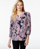 Charter Club Printed Keyhole Blouse, Only At Macy's