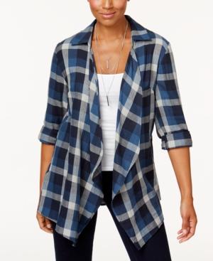 Style & Co Cotton Open-front Plaid Tunic, Created For Macy's