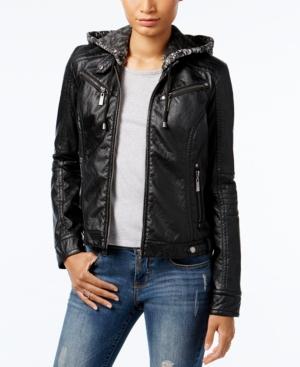 Jou Jou Faux-leather Knit-hood Jacket