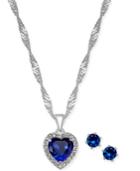 Charter Club Silver-tone Blue Crystal Pendant Necklace And Stud Earrings