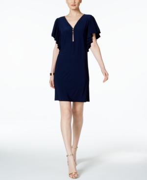 Msk Zip Front Flutter-sleeve Dress