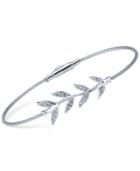 Charriol Women's Laetitia White Topaz-accent Leaves Stainless Steel Bendable Cable Bangle Bracelet