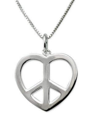 Heart Peace-sign Pendant Necklace In Sterling Silver