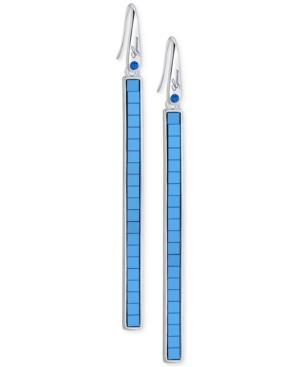 Guess Silver-tone Blue Mirrored Stone Logo Linear Drop Earrings