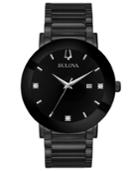Bulova Men's Diamond-accent Black Stainless Steel Bracelet Watch 42mm