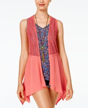 Self Esteem Juniors' 3fer Crochet Vest With Tank And Necklace