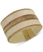 Guess Rose Gold-tone Faux Leather And Crystal Wrap Bracelet