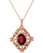 Bordeaux By Effy Rhodolite (3 Ct. T.w.) And Diamond (1/4 Ct. T.w.) Pendant Necklace In 14k Rose Gold