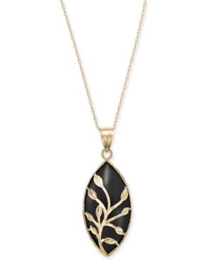 Onyx Marquise Vine Overlay 18 Pendant Necklace In 14k Gold