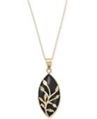 Onyx Marquise Vine Overlay 18 Pendant Necklace In 14k Gold