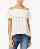 Jessica Simpson Eyelet Ruffled Off The Shoulder Top