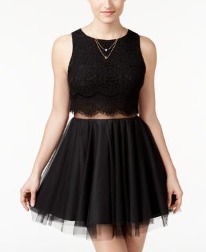 Teeze Me Juniors' Illusion-waist Glitter Fit & Flare Dress