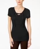Inc International Concepts Petite Lace-up Top, Created For Macy's