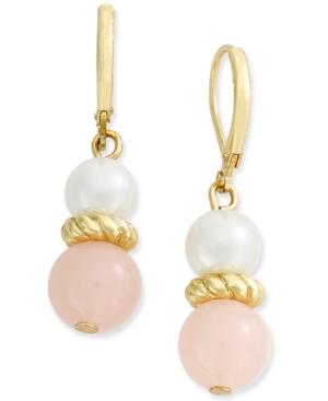 Charter Club Gold-tone Imitation White And Pink Pearl Drop Earrings, Only At Macy's