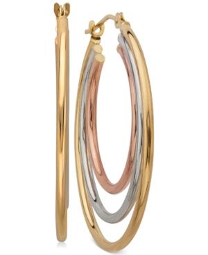 Tri-tone Graduated Hoop Earrings In 10k Yellow, White And Rose Gold