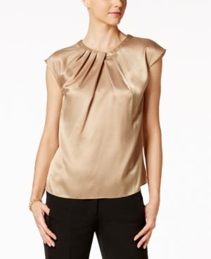 Kasper Satin Pleat-neck Shell