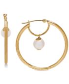 Cultured Freshwater Pearl (6mm) Pearl Drop Hoop Earrings In 14k Gold