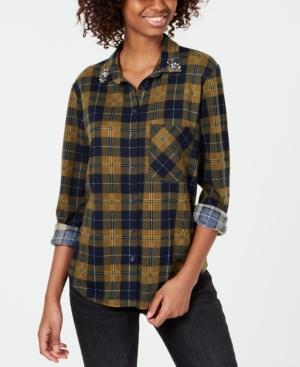 Project 28 Nyc Juniors' Embellished Plaid Button-up Shirt