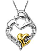 Diamond Necklace, 14k Gold And Sterling Silver Mother And Child Diamond Pendant (1/10 Ct. T.w.)