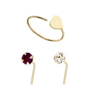 Bodifine 9 Carat Gold Crystal And Heart Accent Nose Studs And Ring
