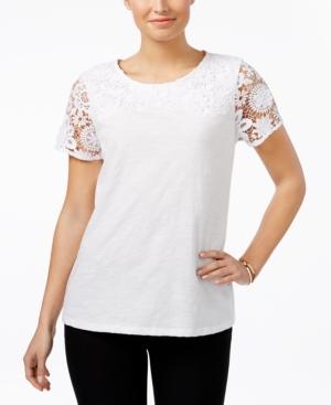 Charter Club Petite Crochet-detail Cotton Top, Created For Macy's