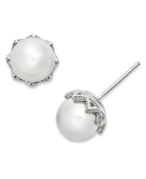 Eliot Danori Earrings, Silver-tone Glass Crystal Pearl (8mm) Stud Earrings