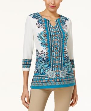 Jm Collection Embellished Printed Keyhole Tunic, Created For Macy's