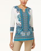 Jm Collection Embellished Printed Keyhole Tunic, Created For Macy's