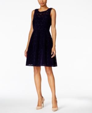 Tommy Hilfiger Velvet Floral Lace Fit & Flare Dress