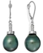Baroque Tahitian Pearl (11mm) And Diamond Accent Drop Earring In 14k White Gold