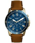 Fossil Men's Chronograph Grant Light Brown Leather Strap Watch 44mm Fs5268