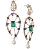 Carolee Gold-tone Multi-crystal & Freshwater Pearl (5-8mm) Statement Earrings