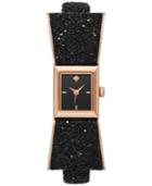Kate Spade New York Women's Kenmare Crystal Black Leather/fabric & Rose Gold-tone Stainless Steel Bow-tie Strap Watch 20mm Ksw1185